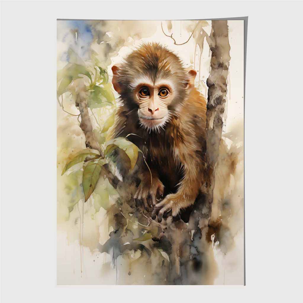 Vintage Illustration Green, Brown Jungle Monkey  Art Print | Wall Art Plaza UK