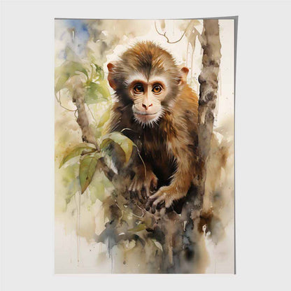 Vintage Illustration Green, Brown Jungle Monkey  Art Print | Wall Art Plaza UK