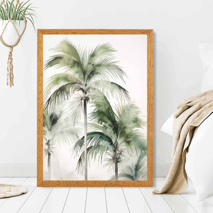 Vintage Illustration Green, Beige Palm Trees  Art Print | Wall Art Plaza UK