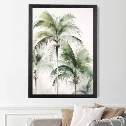 Vintage Illustration Green, Beige Palm Trees  Art Print | Wall Art Plaza UK