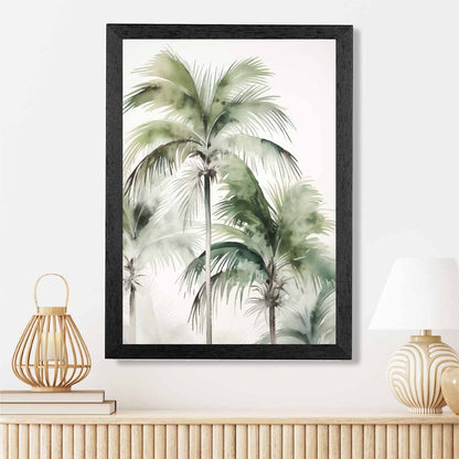 Vintage Illustration Green, Beige Palm Trees  Art Print | Wall Art Plaza UK