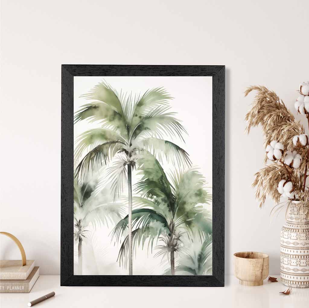 Vintage Illustration Green, Beige Palm Trees  Art Print | Wall Art Plaza UK