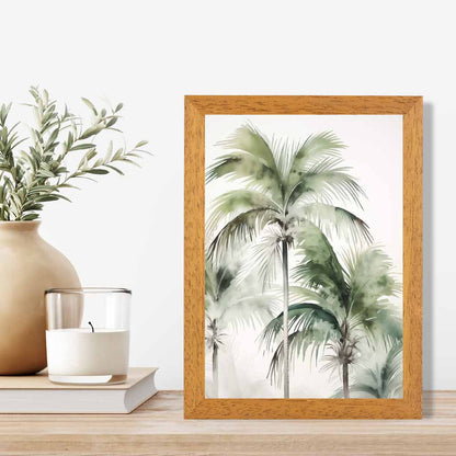 Vintage Illustration Green, Beige Palm Trees  Art Print | Wall Art Plaza UK