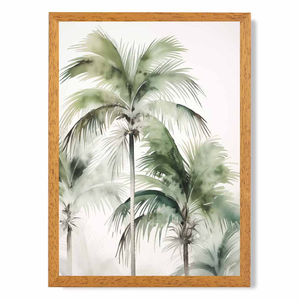 Vintage Illustration Green, Beige Palm Trees  Art Print | Wall Art Plaza UK