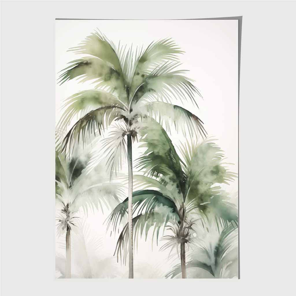 Vintage Illustration Green, Beige Palm Trees  Art Print | Wall Art Plaza UK