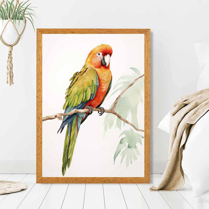 Modern Illustration Green, Colourful Parrot  Art Print | Wall Art Plaza UK