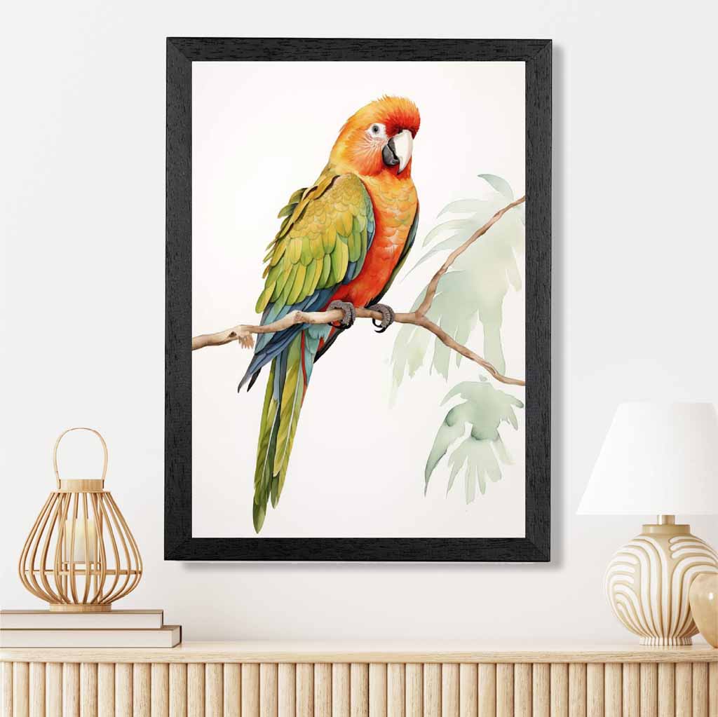 Modern Illustration Green, Colourful Parrot  Art Print | Wall Art Plaza UK