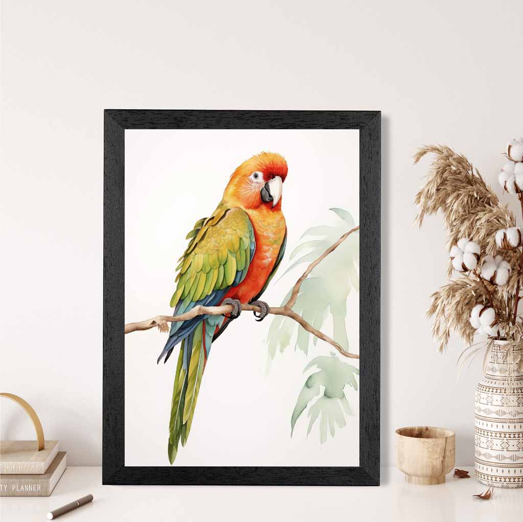 Modern Illustration Green, Colourful Parrot  Art Print | Wall Art Plaza UK