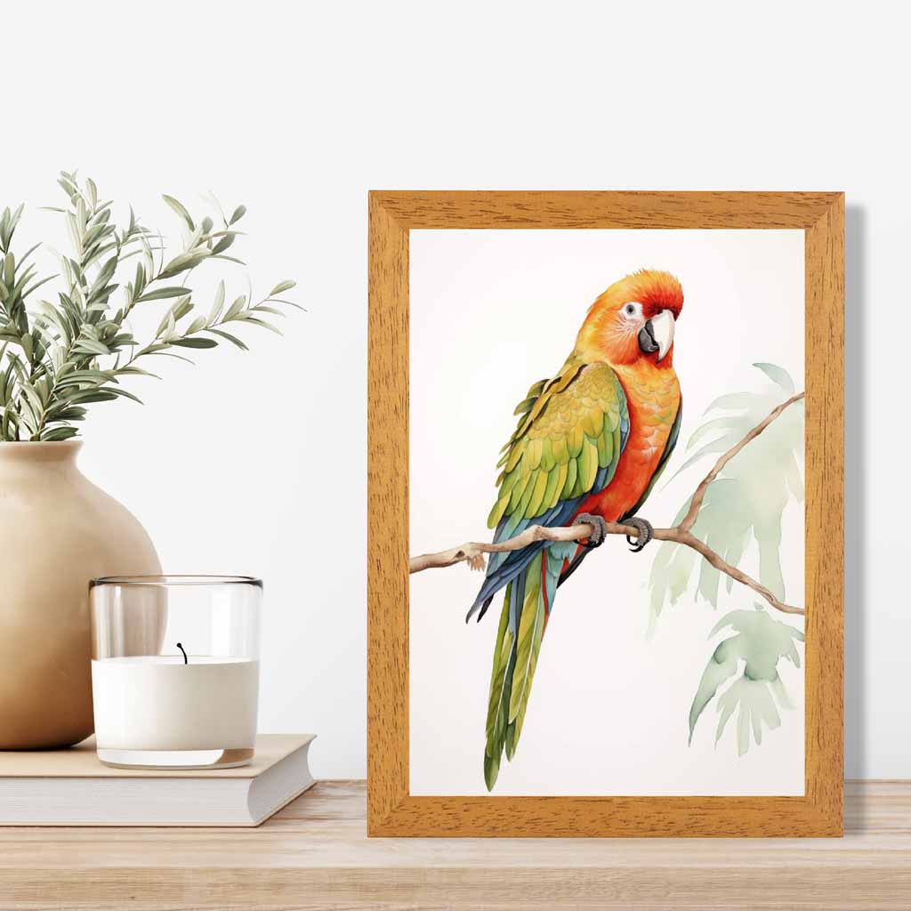 Modern Illustration Green, Colourful Parrot  Art Print | Wall Art Plaza UK