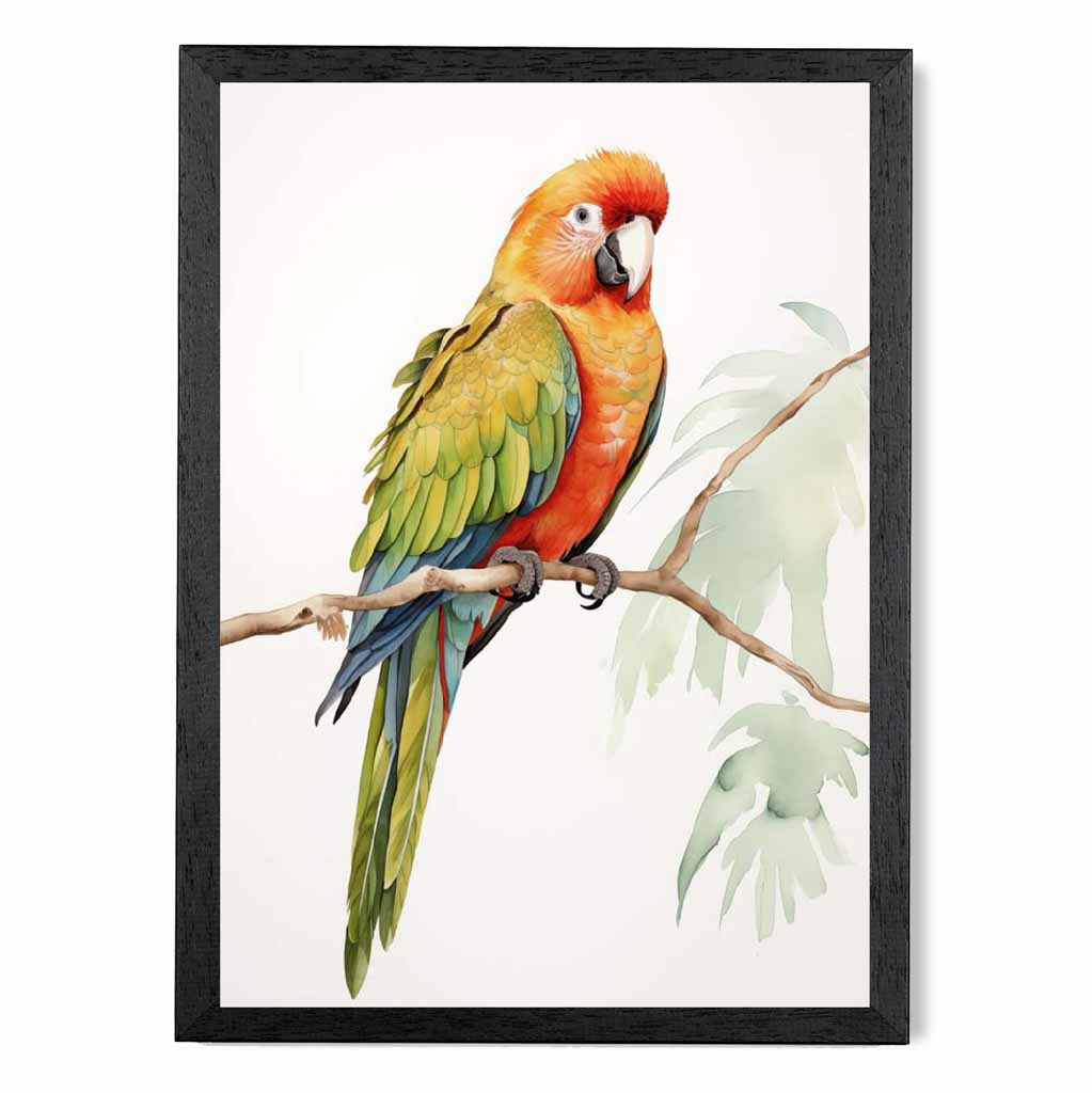 Modern Illustration Green, Colourful Parrot  Art Print | Wall Art Plaza UK