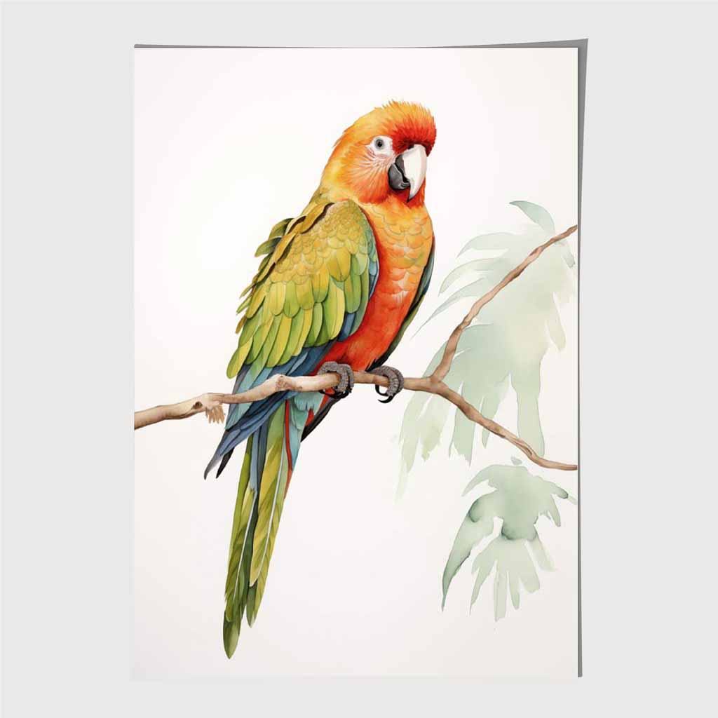 Modern Illustration Green, Colourful Parrot  Art Print | Wall Art Plaza UK