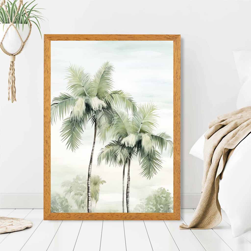 Modern Illustration Green, Blue Palm Trees  Art Print | Wall Art Plaza UK