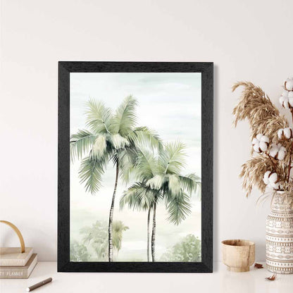 Modern Illustration Green, Blue Palm Trees  Art Print | Wall Art Plaza UK