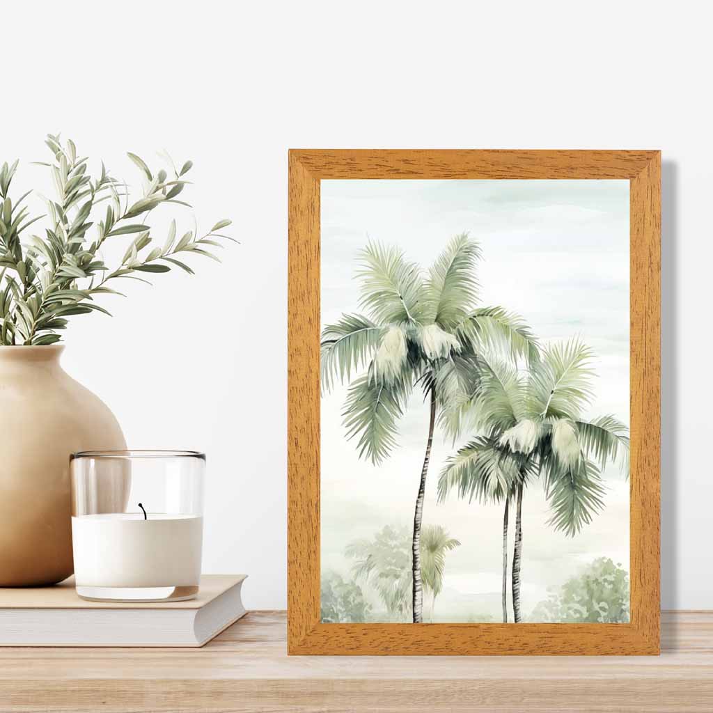 Modern Illustration Green, Blue Palm Trees  Art Print | Wall Art Plaza UK