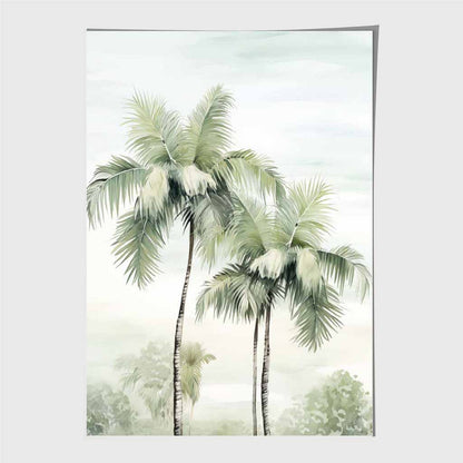 Modern Illustration Green, Blue Palm Trees  Art Print | Wall Art Plaza UK