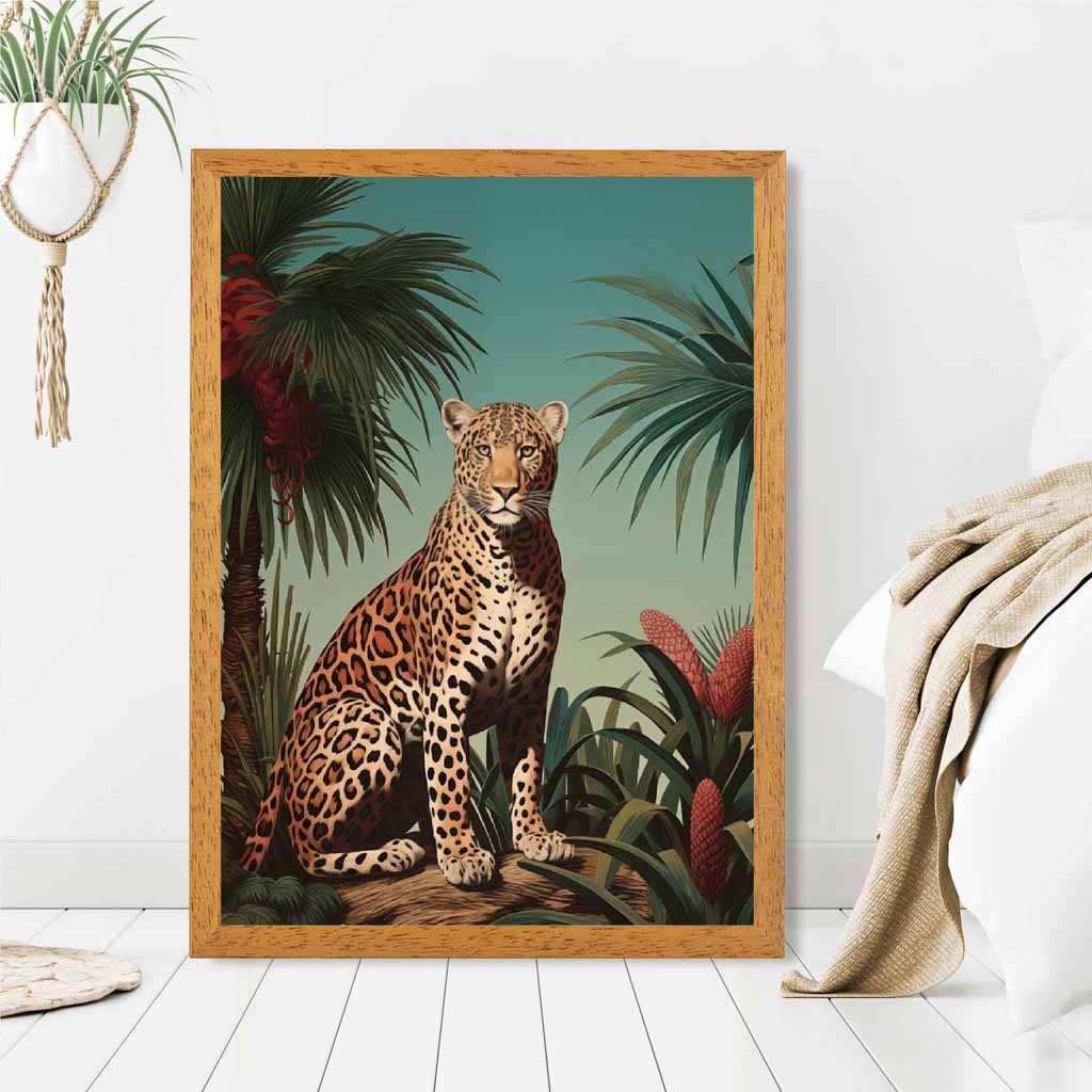 Vintage Illustration Blue, Colourful Cheetah Portrait  Art Print | Wall Art Plaza UK
