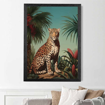 Vintage Illustration Blue, Colourful Cheetah Portrait  Art Print | Wall Art Plaza UK