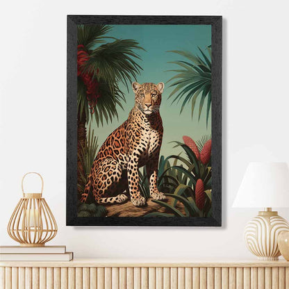 Vintage Illustration Blue, Colourful Cheetah Portrait  Art Print | Wall Art Plaza UK