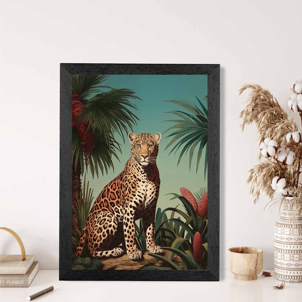 Vintage Illustration Blue, Colourful Cheetah Portrait  Art Print | Wall Art Plaza UK