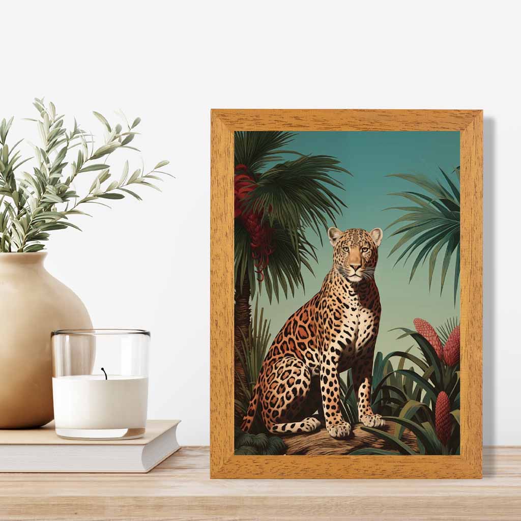 Vintage Illustration Blue, Colourful Cheetah Portrait  Art Print | Wall Art Plaza UK