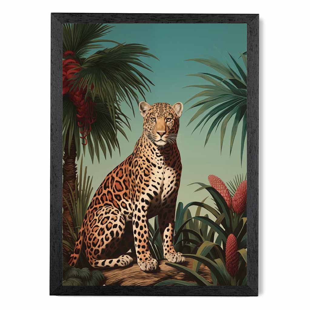 Vintage Illustration Blue, Colourful Cheetah Portrait  Art Print | Wall Art Plaza UK