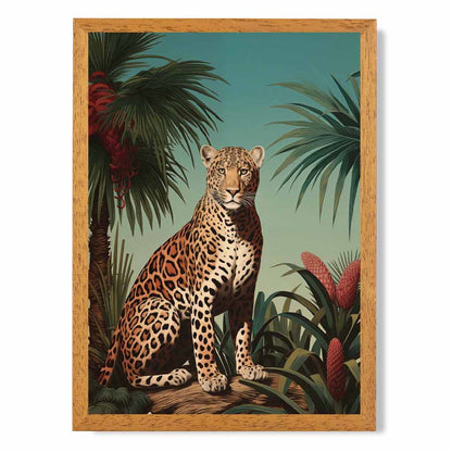 Vintage Illustration Blue, Colourful Cheetah Portrait  Art Print | Wall Art Plaza UK