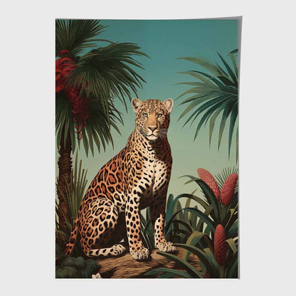 Vintage Illustration Blue, Colourful Cheetah Portrait  Art Print | Wall Art Plaza UK
