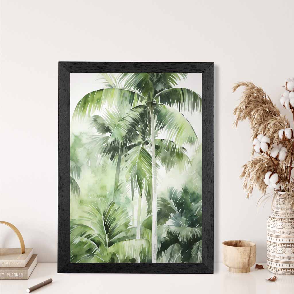 Modern Painted Green,  Palms No 1  Art Print | Wall Art Plaza UK