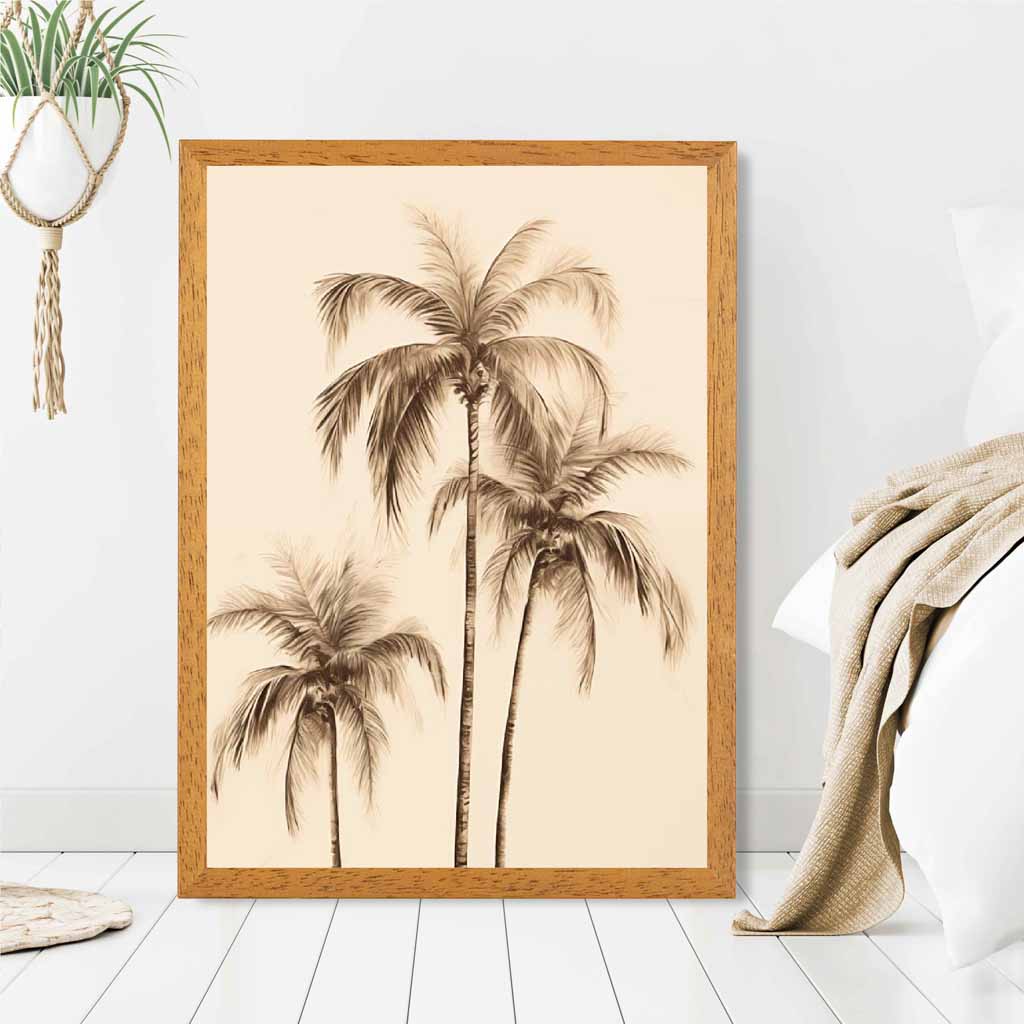 Vintage Illustration Beige, Sepia Palm Trees No 2  Art Print | Wall Art Plaza UK