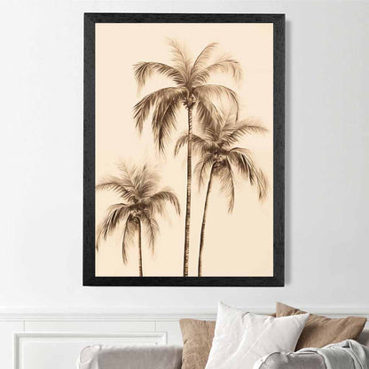 Vintage Illustration Beige, Sepia Palm Trees No 2  Art Print | Wall Art Plaza UK