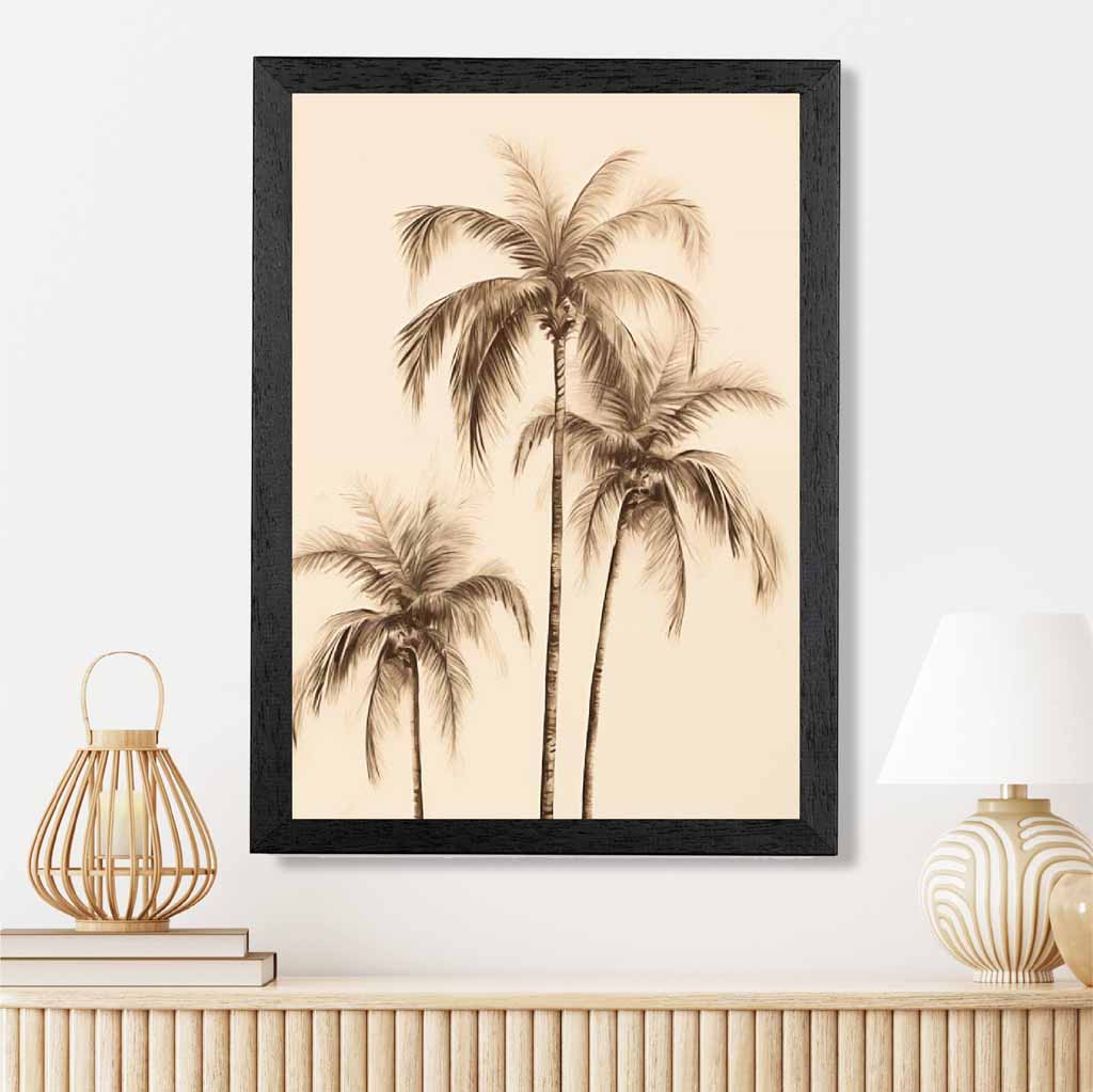 Vintage Illustration Beige, Sepia Palm Trees No 2  Art Print | Wall Art Plaza UK