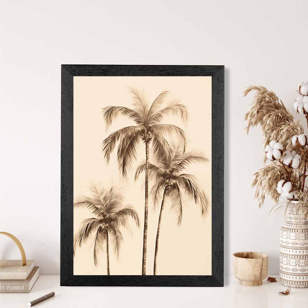 Vintage Illustration Beige, Sepia Palm Trees No 2  Art Print | Wall Art Plaza UK