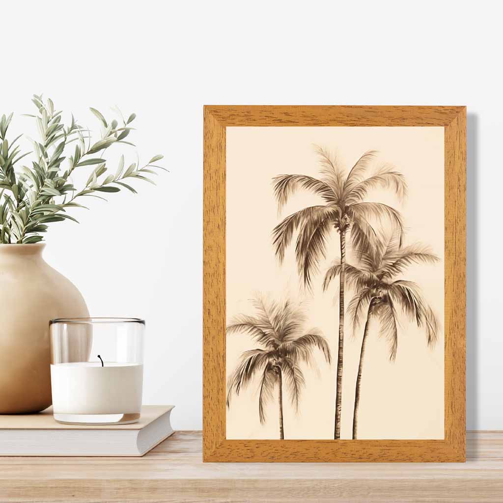 Vintage Illustration Beige, Sepia Palm Trees No 2  Art Print | Wall Art Plaza UK