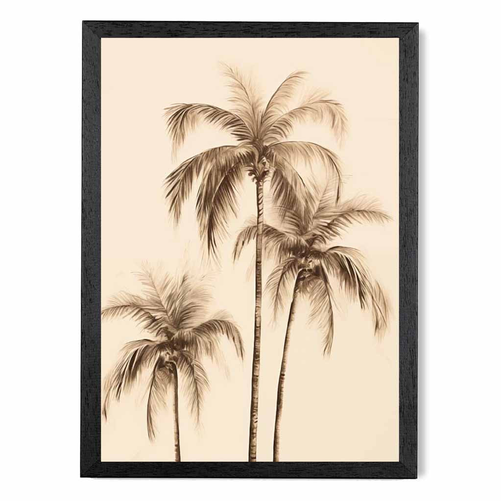 Vintage Illustration Beige, Sepia Palm Trees No 2  Art Print | Wall Art Plaza UK