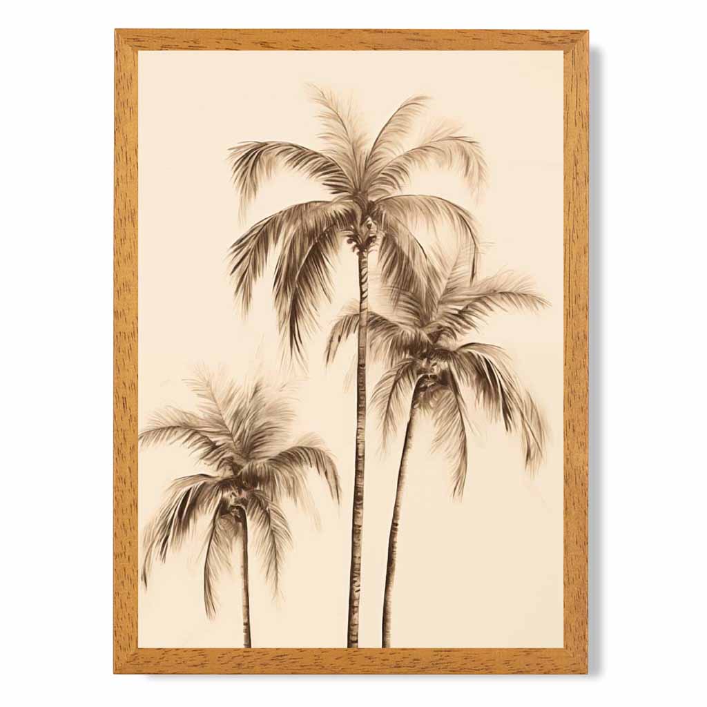 Vintage Illustration Beige, Sepia Palm Trees No 2  Art Print | Wall Art Plaza UK