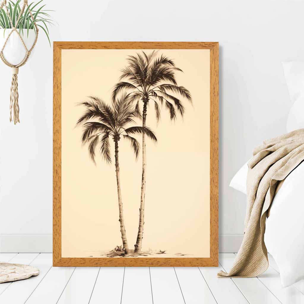 Vintage Illustration Beige, Sepia Palm Trees No 3  Art Print | Wall Art Plaza UK