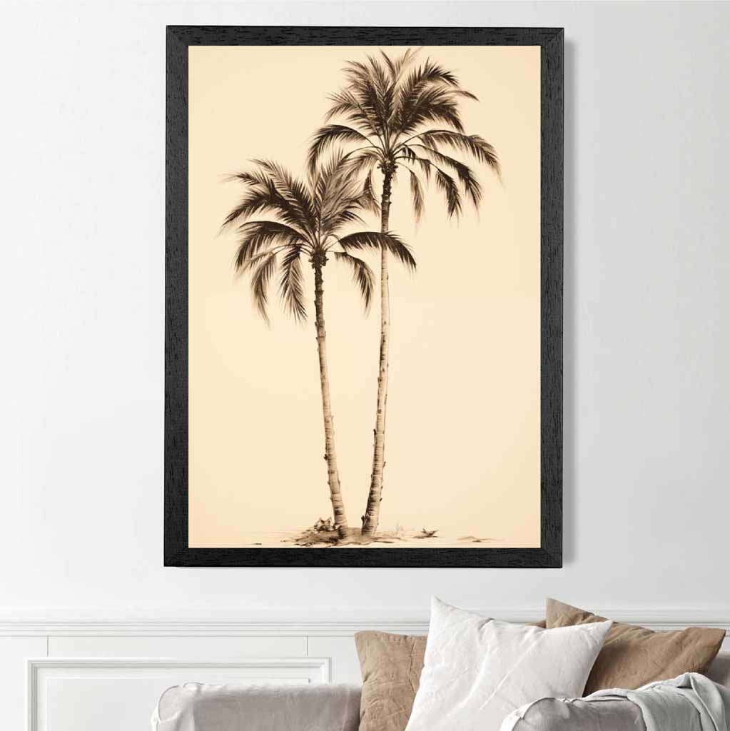 Vintage Illustration Beige, Sepia Palm Trees No 3  Art Print | Wall Art Plaza UK