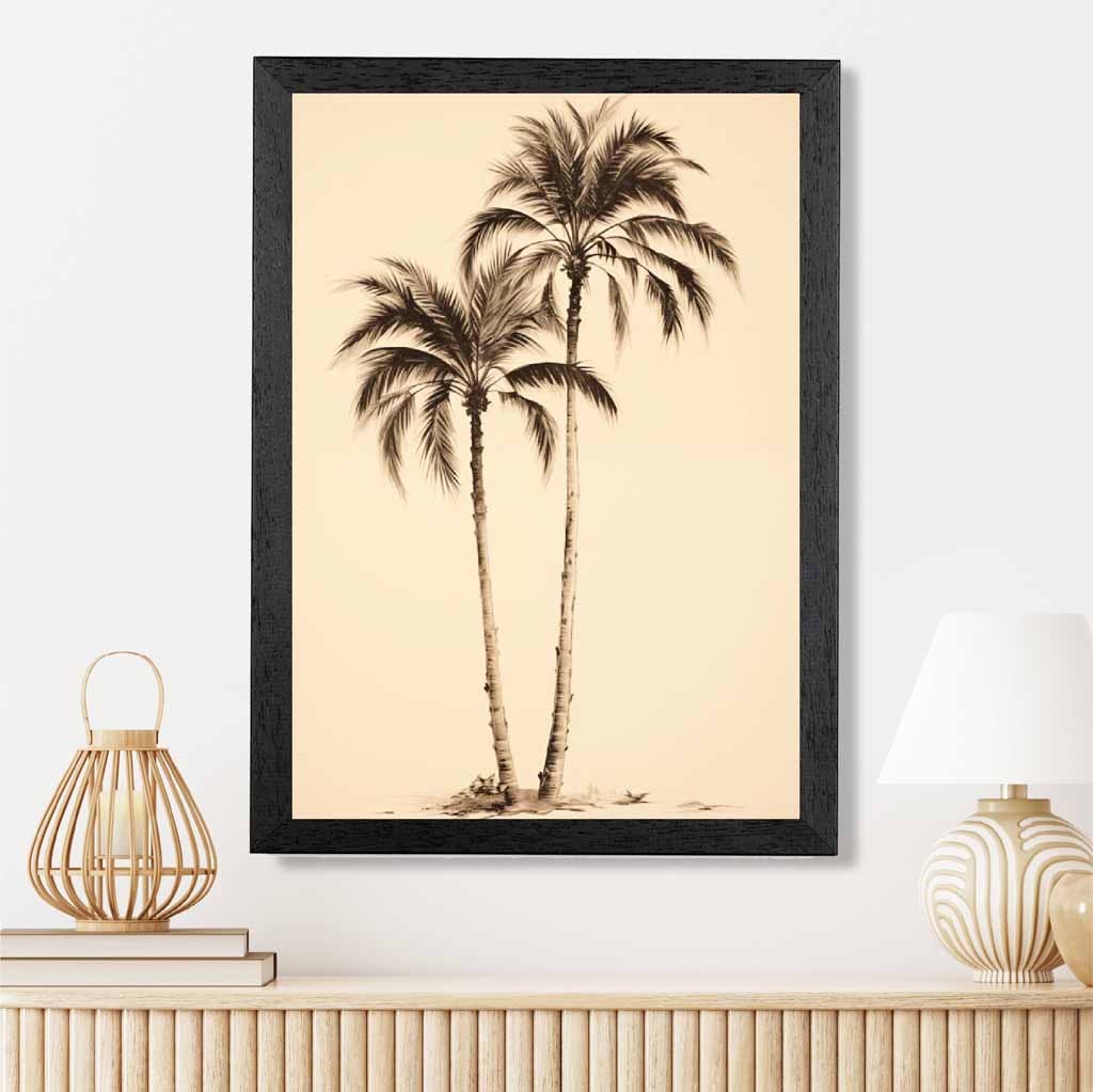 Vintage Illustration Beige, Sepia Palm Trees No 3  Art Print | Wall Art Plaza UK