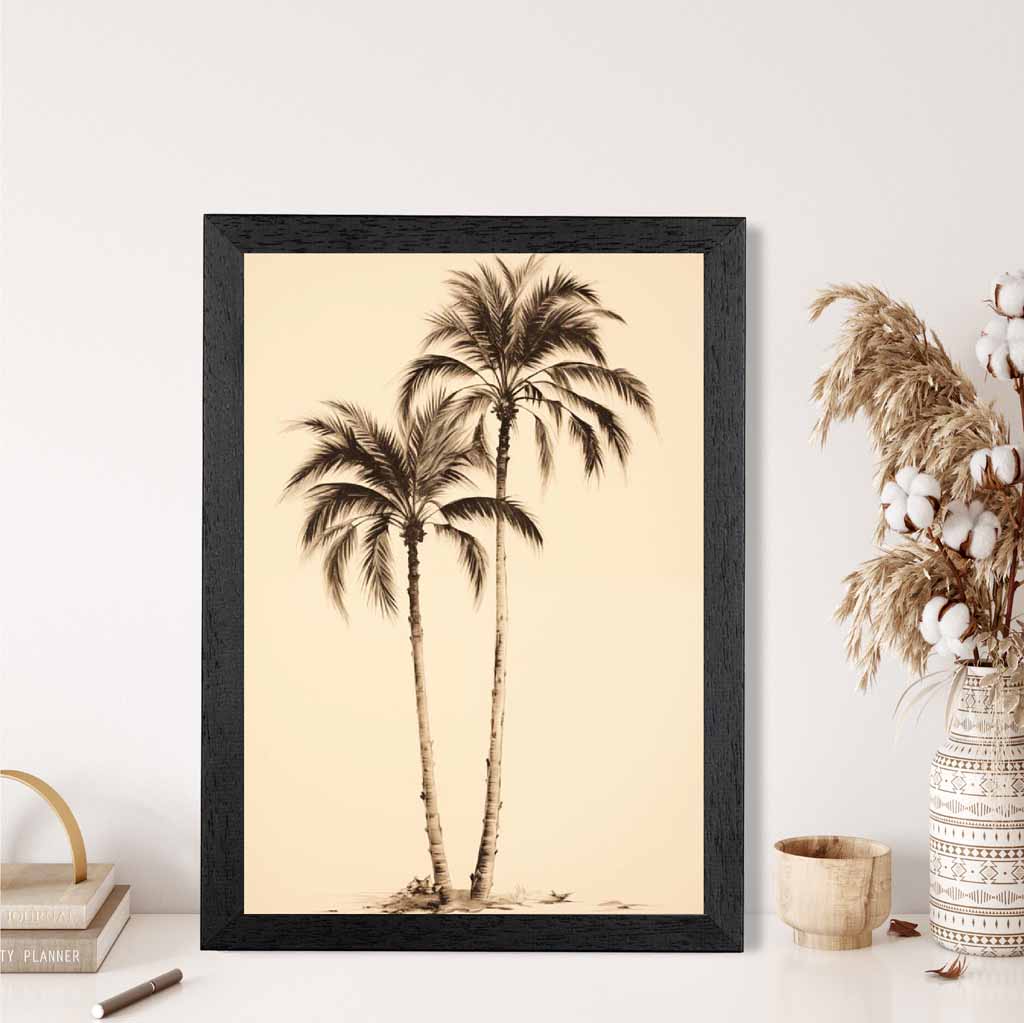 Vintage Illustration Beige, Sepia Palm Trees No 3  Art Print | Wall Art Plaza UK