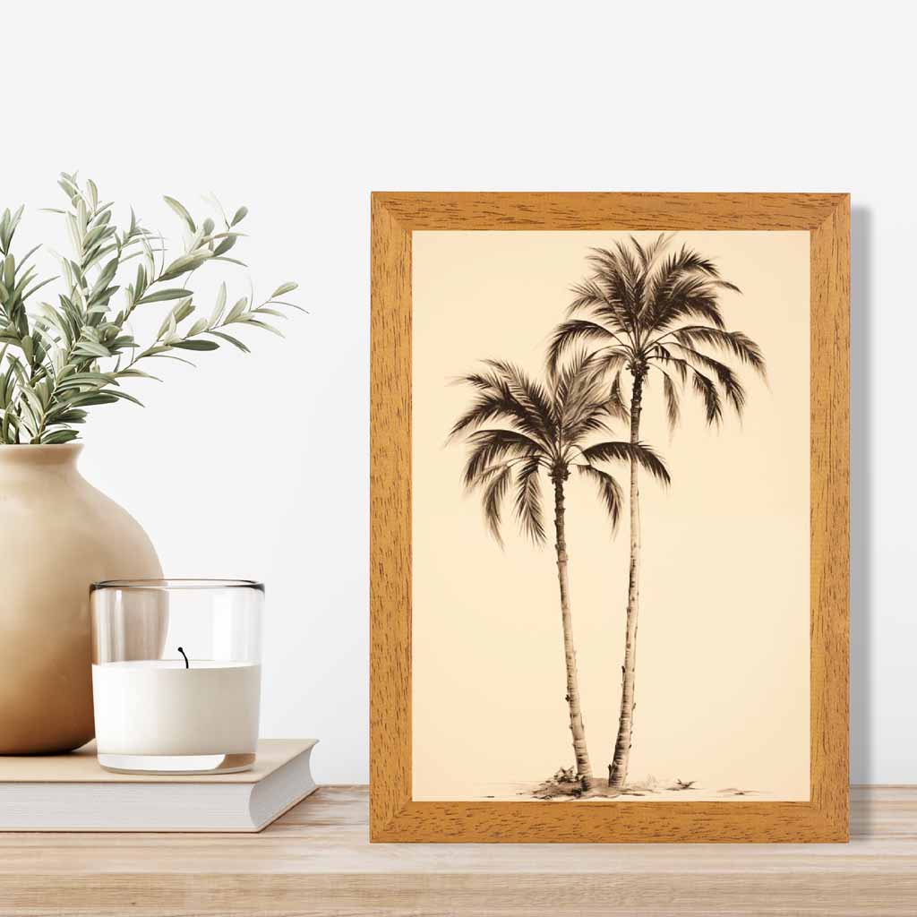 Vintage Illustration Beige, Sepia Palm Trees No 3  Art Print | Wall Art Plaza UK