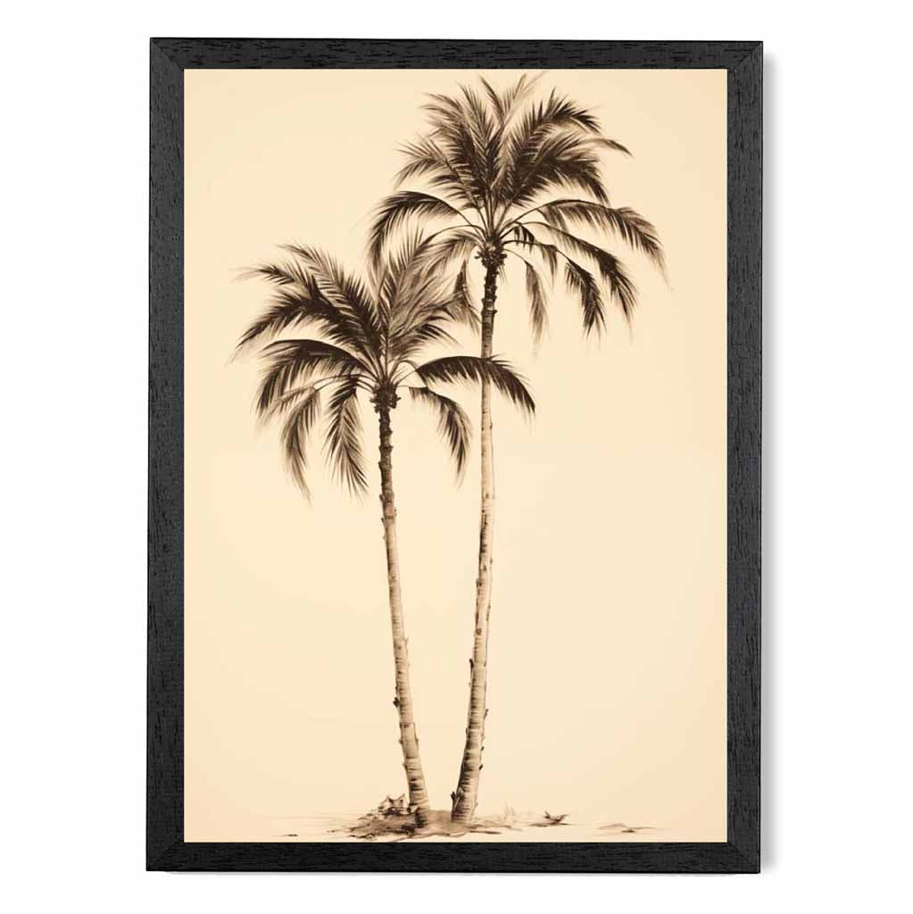 Vintage Illustration Beige, Sepia Palm Trees No 3  Art Print | Wall Art Plaza UK