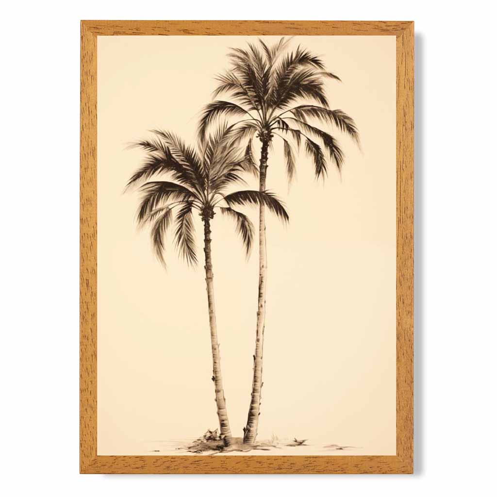 Vintage Illustration Beige, Sepia Palm Trees No 3  Art Print | Wall Art Plaza UK