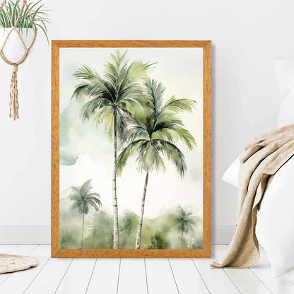 Modern Painted Blue, Green Palm Trees  Art Print | Wall Art Plaza UK