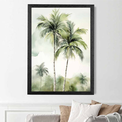 Modern Painted Blue, Green Palm Trees  Art Print | Wall Art Plaza UK