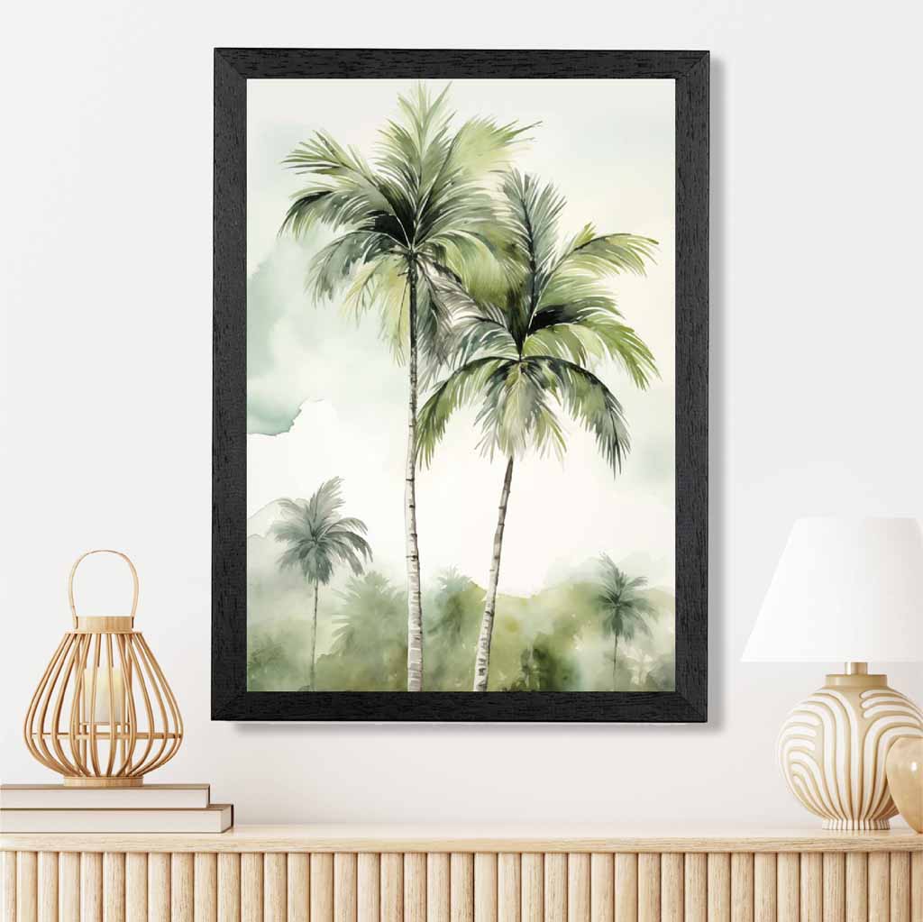 Modern Painted Blue, Green Palm Trees  Art Print | Wall Art Plaza UK