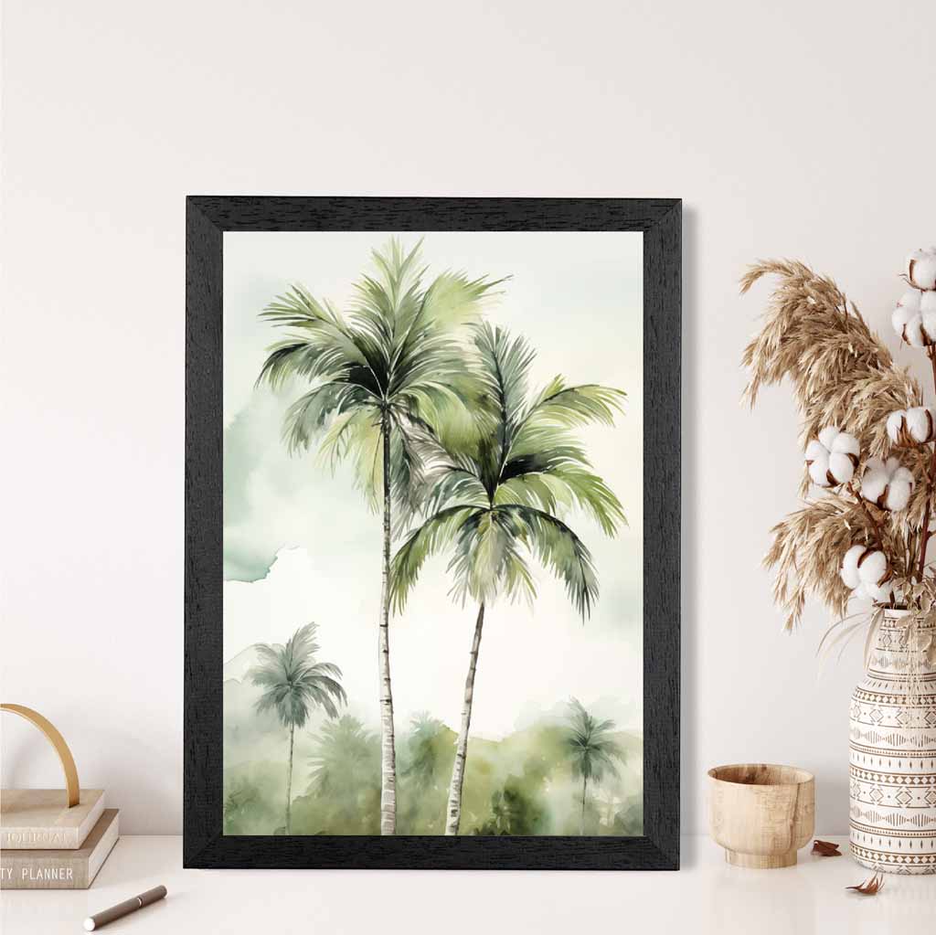 Modern Painted Blue, Green Palm Trees  Art Print | Wall Art Plaza UK