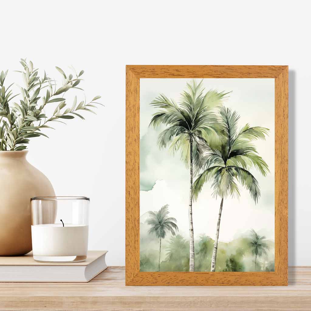 Modern Painted Blue, Green Palm Trees  Art Print | Wall Art Plaza UK