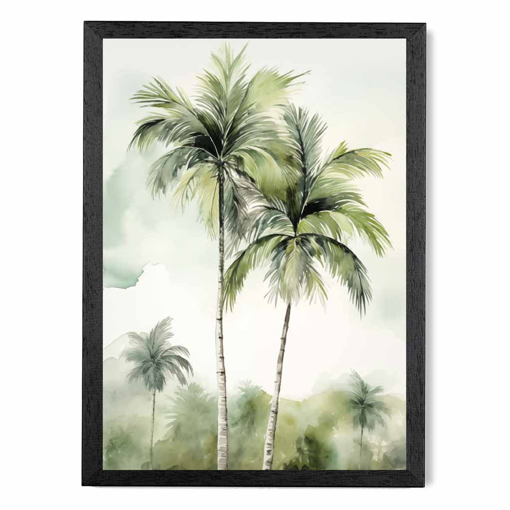 Modern Painted Blue, Green Palm Trees  Art Print | Wall Art Plaza UK