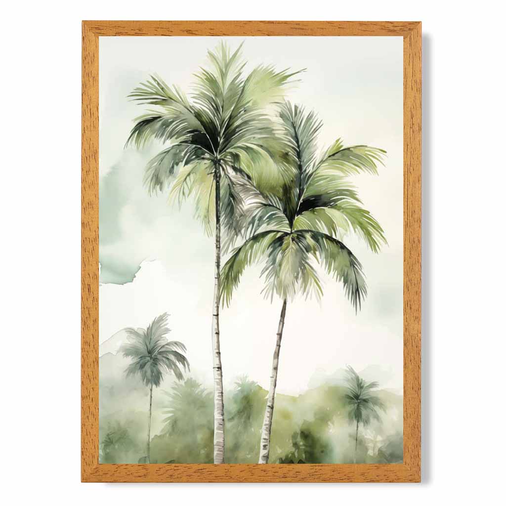 Modern Painted Blue, Green Palm Trees  Art Print | Wall Art Plaza UK