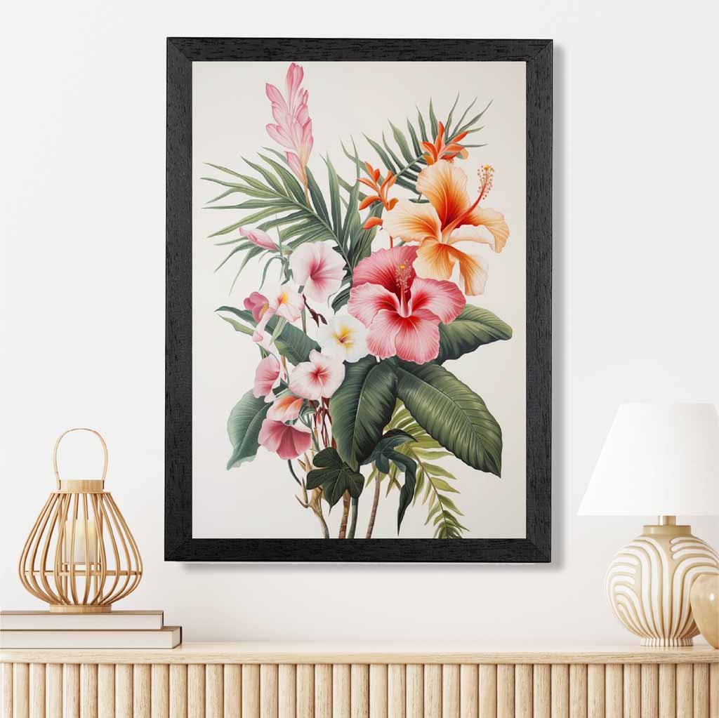 Vintage Floral Green, Pink Tropical Bouquet  Art Poster | Wall Art Plaza UK